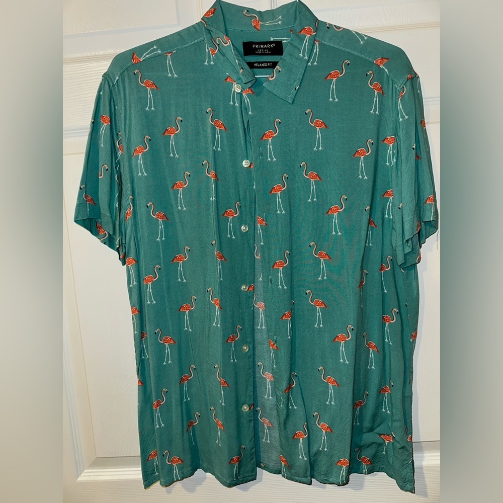 Primark Teal Flamingo Print Men's Shirt